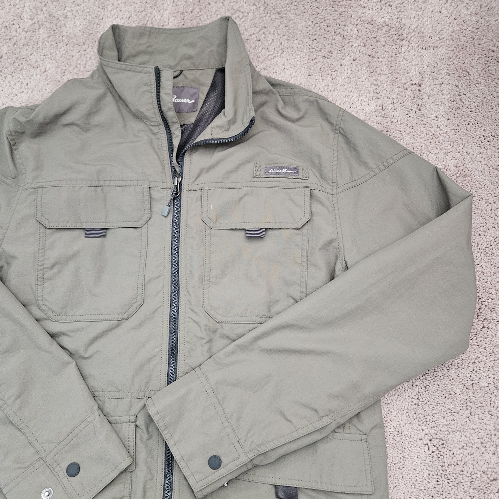 Eddie Bauer Lightweight Jacket Mens Med Utility Lined Full Zip Army Green Coat